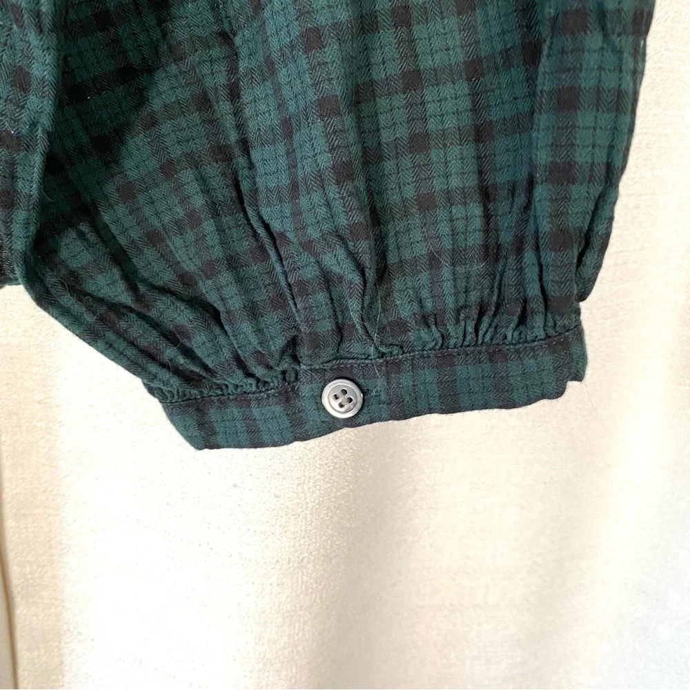 MADEWELL Tartan Plaid Button Up Peasant Blouse Balloon Sleeves XL - Picture 7 of 10
